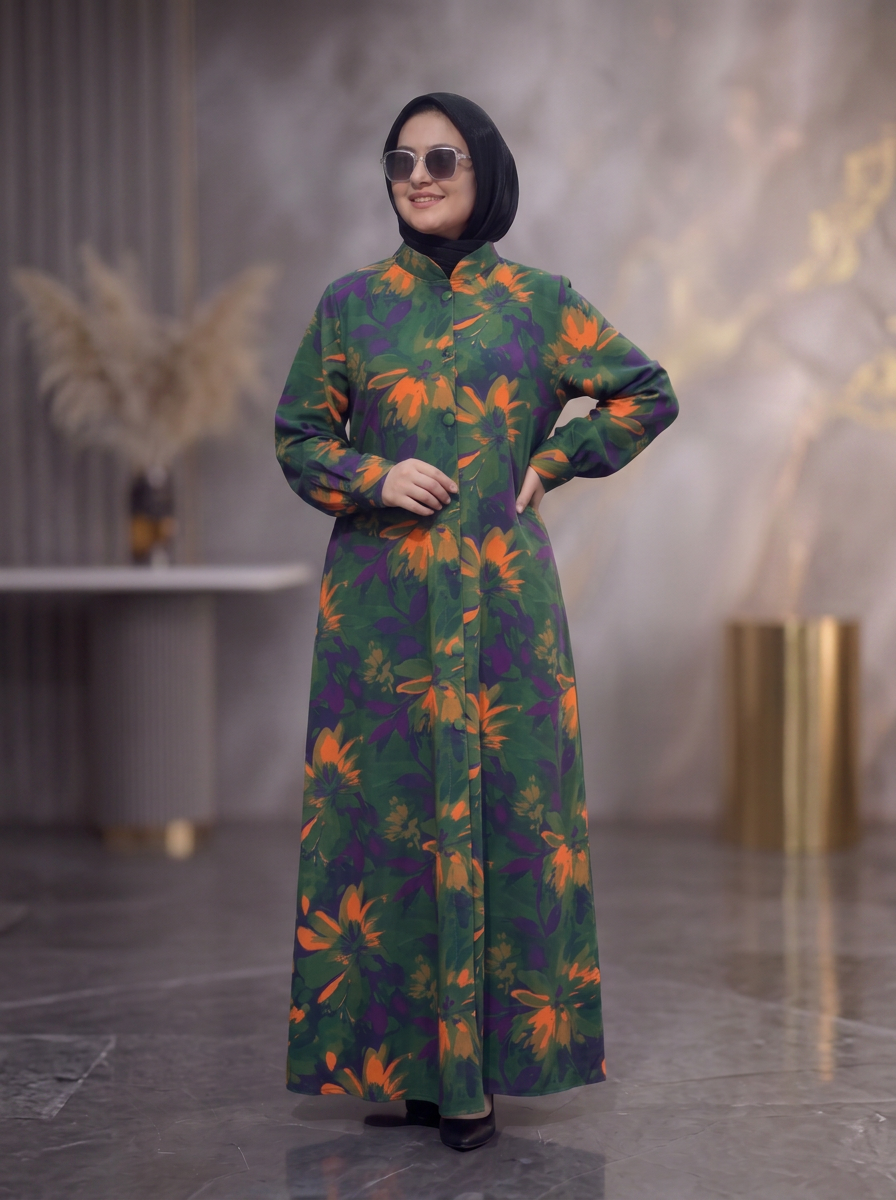 پیراهن میکروسافت طرحدار سبز و نارنجی